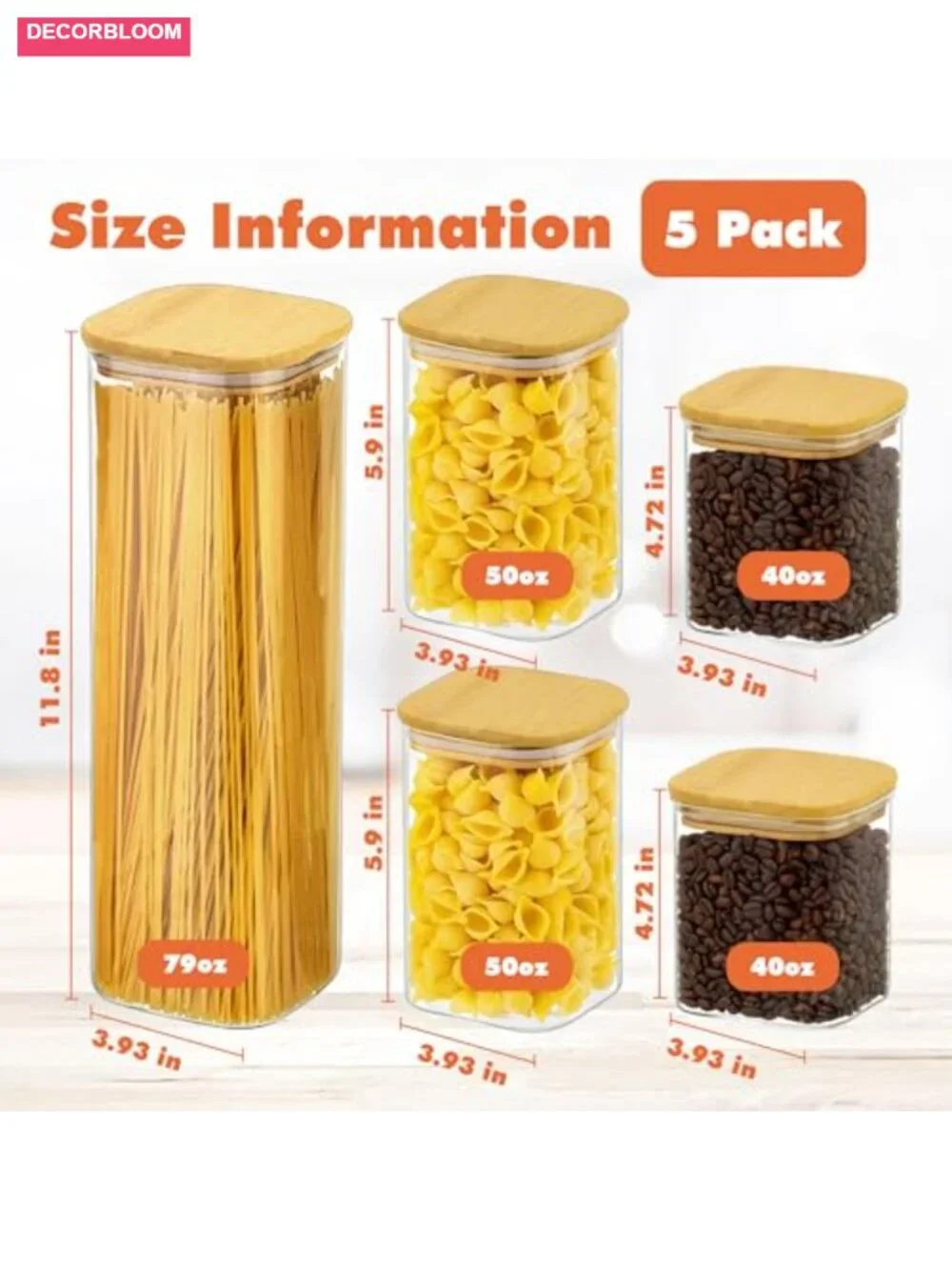 Glass Storage Containers with Airtight Bamboo Lids Set of 5